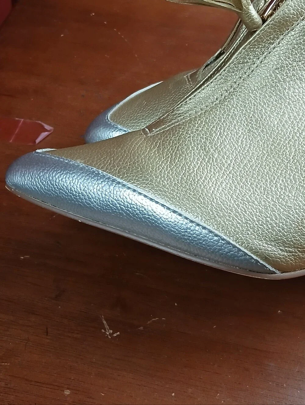 ASHRO Gold Metallic Pointed Toe Zip Front Kitten Heeled Bootie Pump Size 8.5M